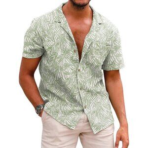Men's Hawaiian Floral Shirts Cotton Linen Button Down Tropical Holiday Shirts